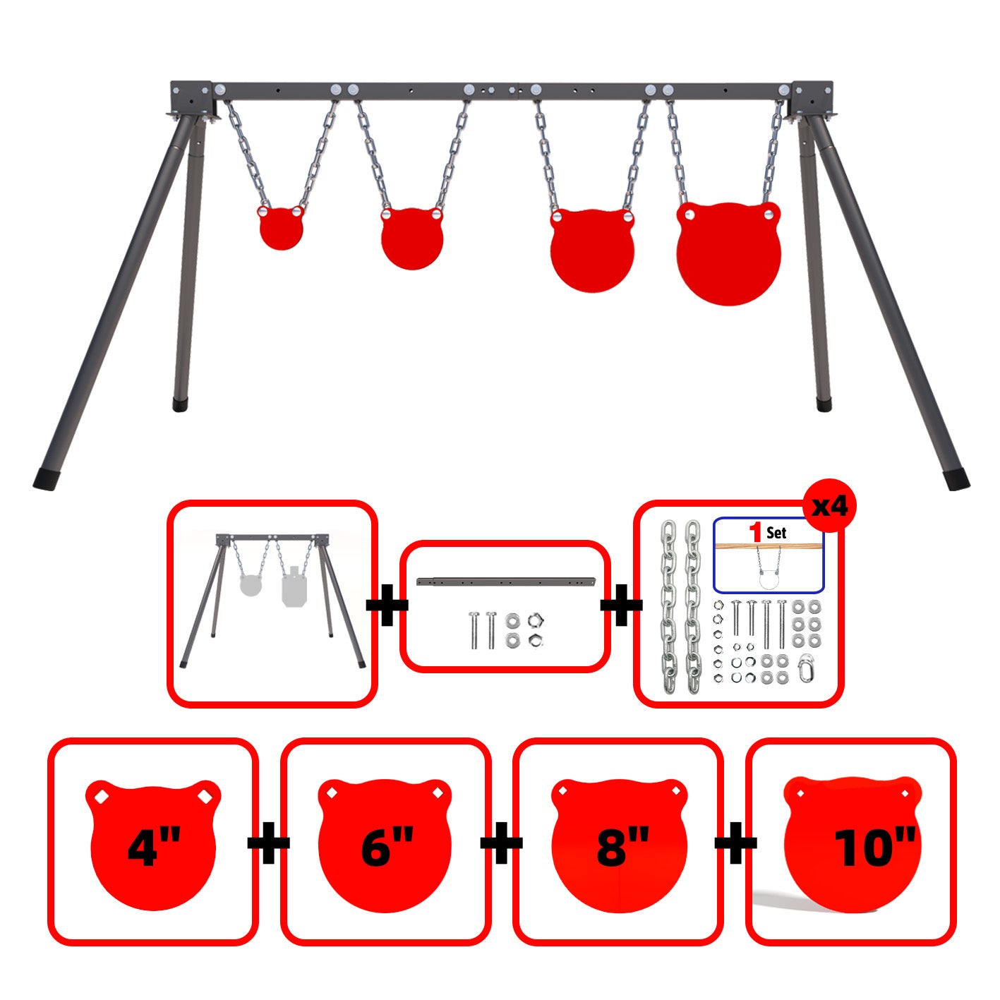 AIMPULSE Training Target System – Complete Set with Stand, Chains & 4 AR500 Steel Targets