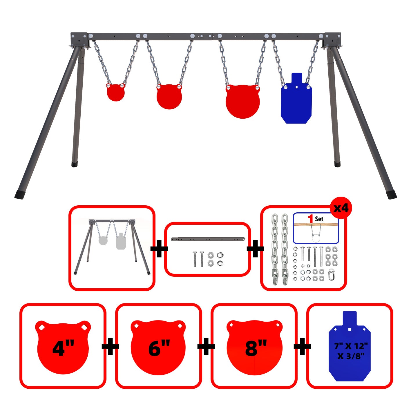 Aimpulse Steel Target Stand AR500 Shooting Target System--Including an extended stand, 4 targets and 4 chains