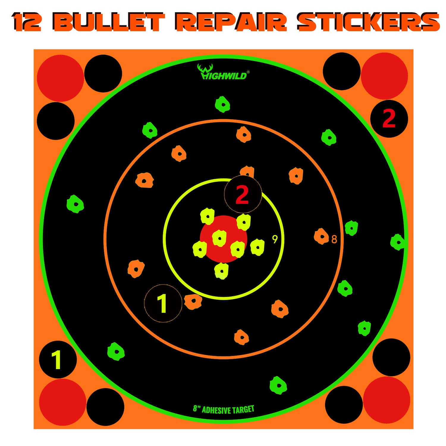 Stick Splatter Adhesive Bullseye Shooting Targets - Splash Effect of Multiple Colors - 8x8 Inch