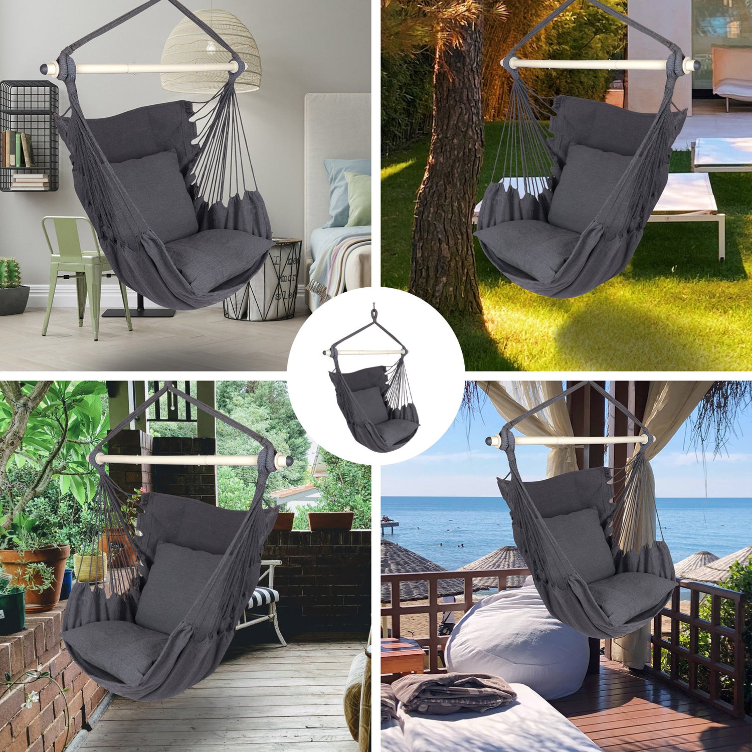 Charted Realms Hammock Chair with Cushions, Grey