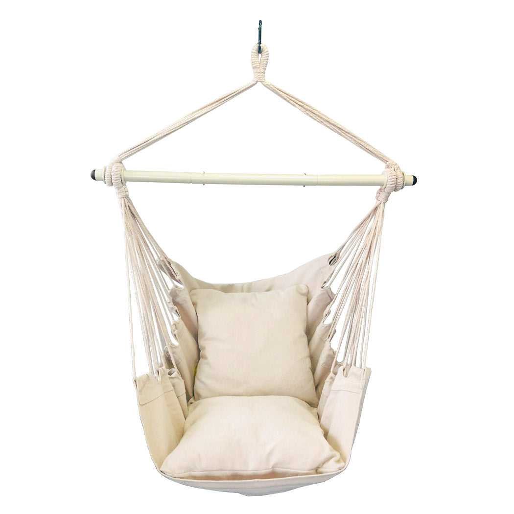 Charted Realms Hanging Hammock Chairs with Cushions, Beige